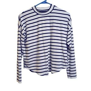 Madewell Women’s Long Sleeved White/Off White/Cream And Navy Blue Striped Shirt.